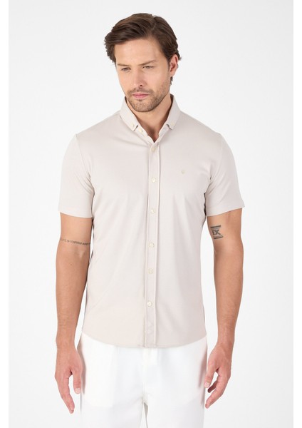 Gri Kısa Kol Düğmeli Yaka Cepsiz Performans Ürün Slim Fit Gömlek 1004250256 indirimleri