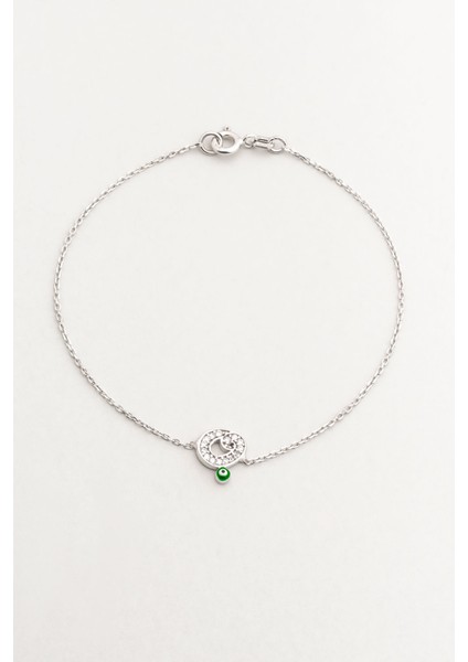 O Harfi 18 Ayar Beyaz Altın Kaplama 19 cm Gümüş Nazar Bileklik