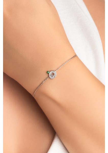 O Harfi 18 Ayar Beyaz Altın Kaplama 19 cm Gümüş Nazar Bileklik indirimleri