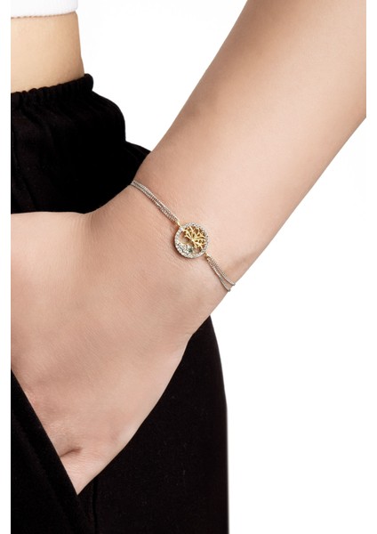 Minimal Hayat Ağacı 18 Ayar Sarı ve Beyaz Altın Kaplama 19 cm Gümüş Bileklik fiyatları