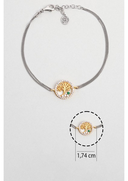 Minimal Hayat Ağacı 18 Ayar Sarı ve Beyaz Altın Kaplama 19 cm Gümüş Bileklik modelleri