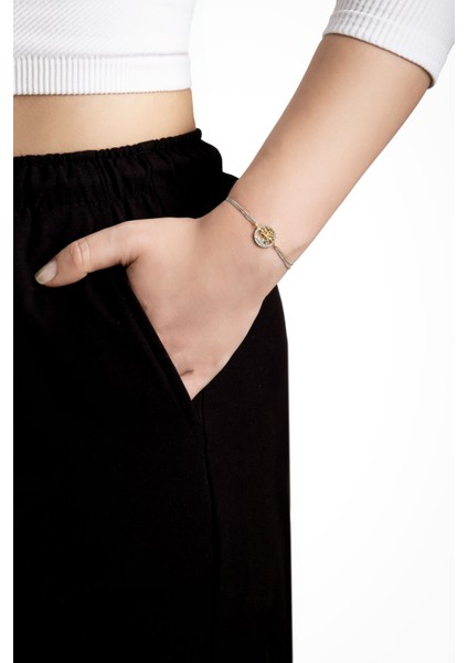 Minimal Hayat Ağacı 18 Ayar Sarı ve Beyaz Altın Kaplama 19 cm Gümüş Bileklik fırsatları