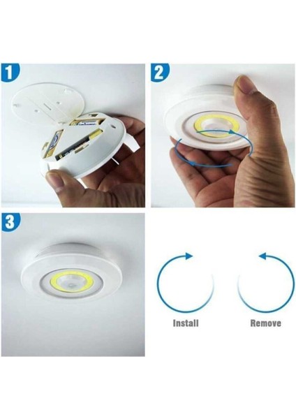 3'lü Pilli LED Spot Lamba Yapışkanlı Uzaktan Kumandalı Dolapiçi
