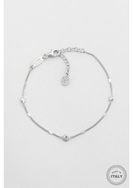 Italyan Minimal 18 Ayar Beyaz Altın Kaplama 19 cm Gümüş Bileklik 5