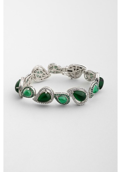 Aura Işıltısı 18 Ayar Beyaz Altın Kaplama Gümüş Tasarım Bileklik