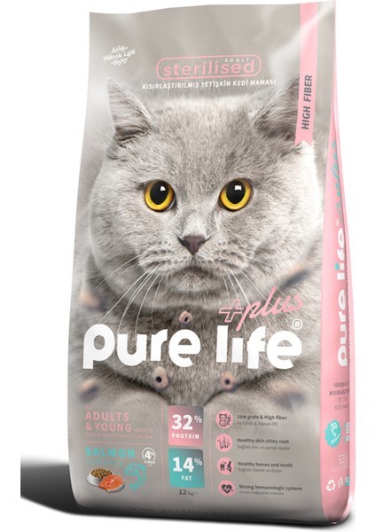 Purelife Plus Somonlu Kısırlaştırılmış Kedi Maması 12 kg