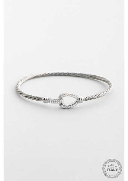 Italyan Viva 18 Ayar Sarı Altın Kaplama Gümüş Kelepçe Bileklik