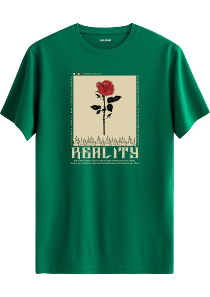Reality Baskılı Gül Tasarım %100 Pamuk Streetwear Stil Tişört