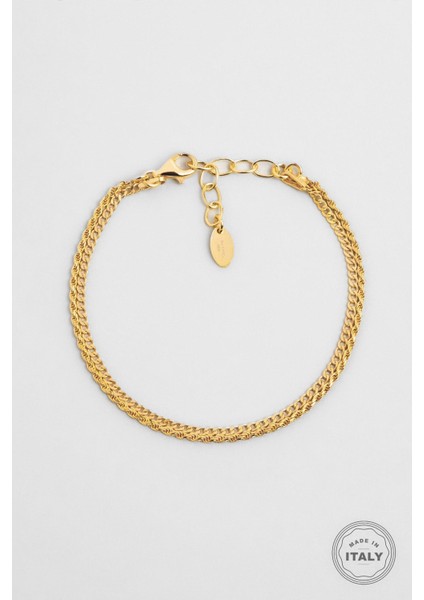 Italyan Elena 18 Ayar Sarı Altın Kaplama 19 cm Gümüş Bileklik