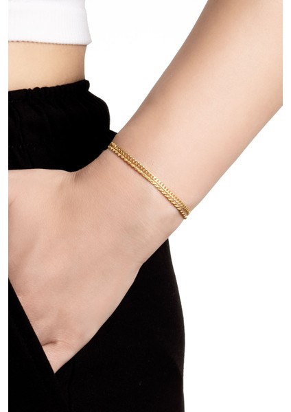 Italyan Elena 18 Ayar Sarı Altın Kaplama 19 cm Gümüş Bileklik fiyatları