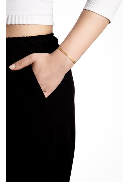 Italyan Elena 18 Ayar Sarı Altın Kaplama 19 cm Gümüş Bileklik fırsatları