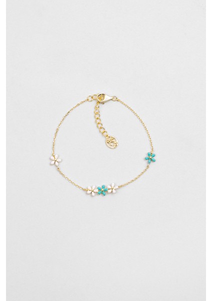 Santorini Çiçeği 18 Ayar Sarı Altın Kaplama 19 cm Gümüş Bileklik