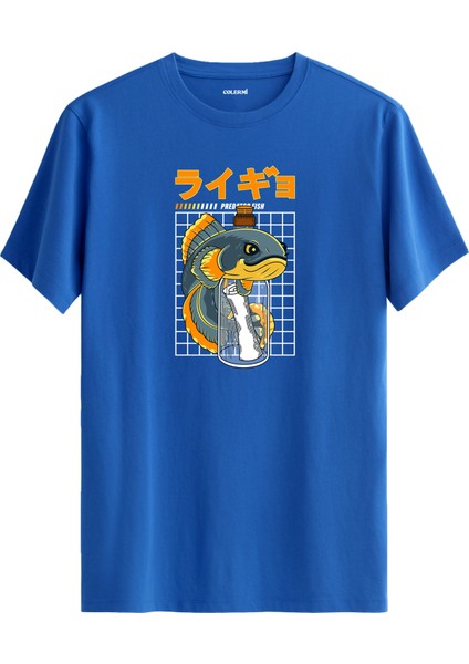 Predator Fish Japonca Yazılı Balık Tasarım %100 Pamuk Tişört