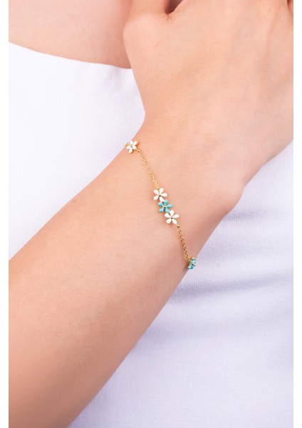 Santorini Çiçeği 18 Ayar Sarı Altın Kaplama 19 cm Gümüş Bileklik fiyatları