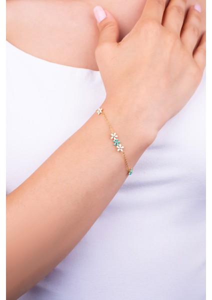 Santorini Çiçeği 18 Ayar Sarı Altın Kaplama 19 cm Gümüş Bileklik fırsatları