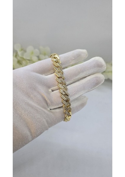14 Ayar Altın Kaplama Yarı Taşlı 1.2 cm Gurmet Model Bileklik