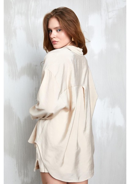 Bej Modal Kumaş Oversize Gömlek/şort Alt-Üst Takım 27376 indirimleri