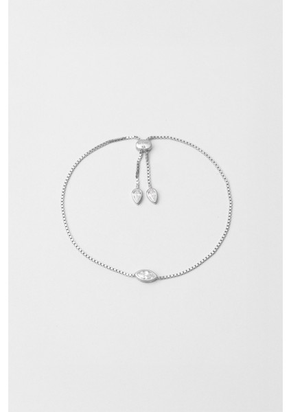 Vera 18 Ayar Beyaz Altın Kaplama Ayarlanabilir Gümüş Bileklik