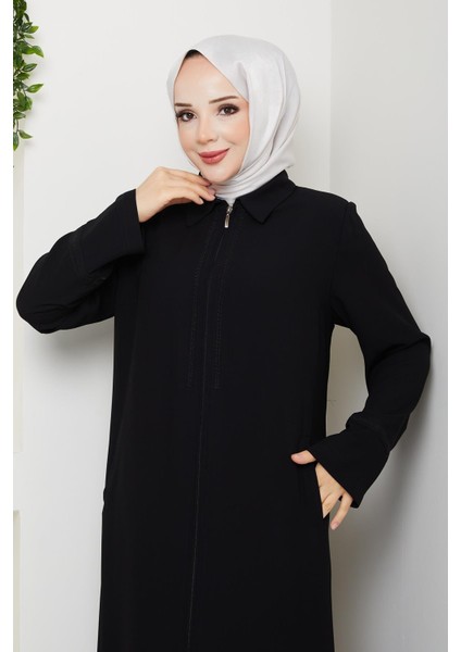 Büyük Beden Ferace Krep Kumaş Yazlık Ince Siyah 2501 modelleri