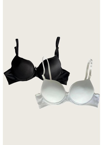 Siyah-Beyaz 2li Mikro Kumaş Push Up Dolgulu Balenli Günlük Destekli Sütyen modelleri