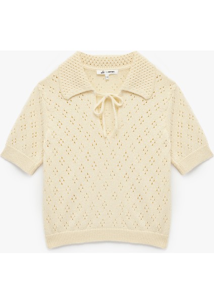 Ajurlu Bebe Yaka Fiyonklu Kısa Kollu Triko Kazak modelleri