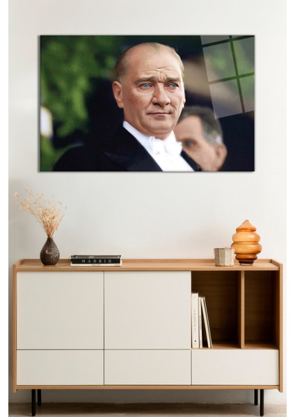 Renkli Mustafa Kemal Atatürk Portresi Cam Tablo, Darbelere Dayanıklı Kırılmaz Cam, Hediyelik