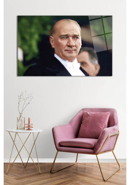 Renkli Mustafa Kemal Atatürk Portresi Cam Tablo, Darbelere Dayanıklı Kırılmaz Cam, Hediyelik fiyatları