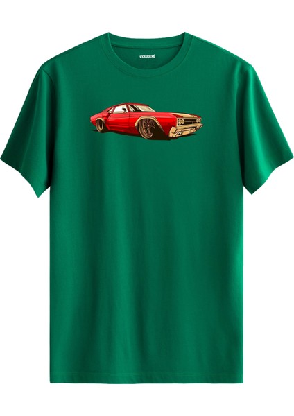 Klasik Araba Baskılı Retro Tarz %100 Pamuk Rahat Tişört