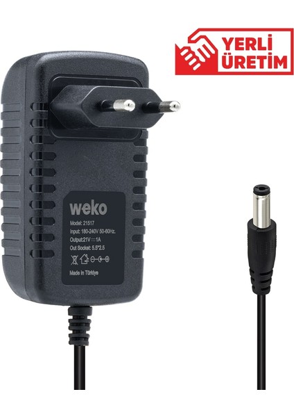 21 Volt - 1 Amper 5.5*2.5 Uçlu Priz Tipi Adaptör, Kırmızı Yeşil Ledli, Şarjlı Matkap Adaptörü, Weko, fiyatları