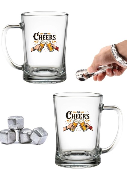 Home 2 Adet Büyük Boy Renkli Baskılı Cam Bira Bardağı 600 ml