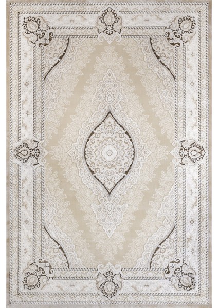 Bej Klasik Etnik Modern Desenli Pamuk Makinada Yıkanabilir Hav Toz Vermez Leke Tutmayan Kaymaz Taban Dijital Makine Baskı Salon Yolluk Mutfak Halı