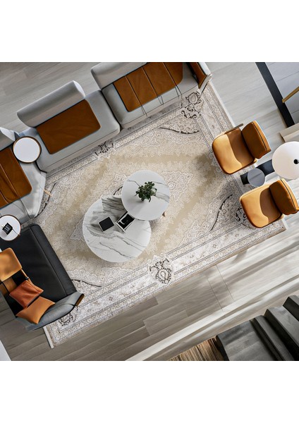 Bej Klasik Etnik Modern Desenli Pamuk Makinada Yıkanabilir Hav Toz Vermez Leke Tutmayan Kaymaz Taban Dijital Makine Baskı Salon Yolluk Mutfak Halı fiyatları