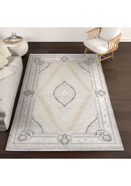 Bej Klasik Etnik Modern Desenli Pamuk Makinada Yıkanabilir Hav Toz Vermez Leke Tutmayan Kaymaz Taban Dijital Makine Baskı Salon Yolluk Mutfak Halı modelleri