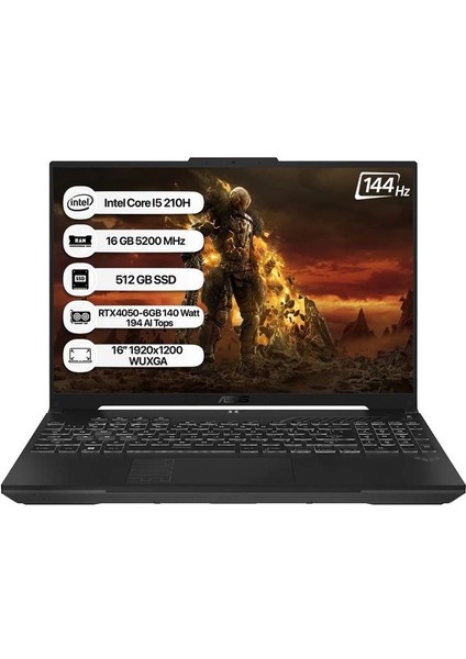 Tuf Gaming F16 FX607VU-RL142 i5-210H 16GB 512GB SSD 6GB RTX4050 144Hz 16 FreeDos