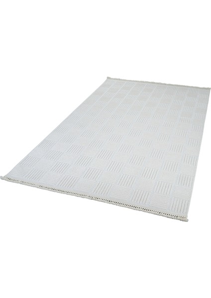 Beyaz Geometrik Etnik Modern Desenli Hav Vermeyen Leke Tutmayan Kolay Temizlenen Yumuşak Makine Salon Yolluk Mutfak Halı