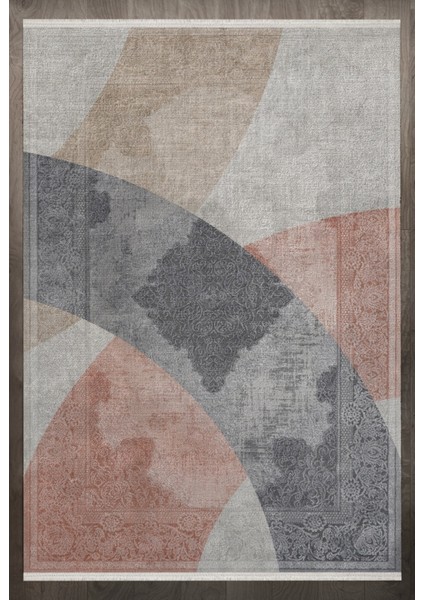 Modern Gri Pamuk Daire Modern Desenli Pamuk Makinada Yıkanabilir Hav Toz Vermez Leke Tutmayan Kaymaz Taban Dijital Makine Baskı Salon Yolluk Mutfak Halı