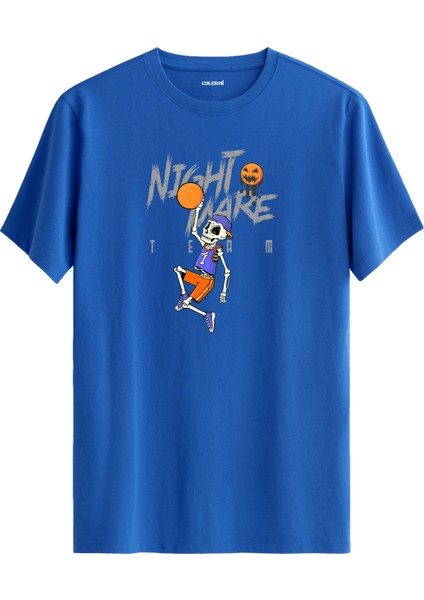 Basketbolcu Iskelet Tasarımlı Nightmare Team Sokak Modası %100 Pamuk Tişört