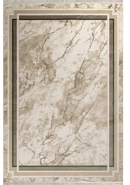 Farah Çerçeveli Bej Akrilik Dikdörtgen Modern Desenli Akrilik Hav Vermeyen Leke Tutmayan Kolay Temizlenen Yumuşak Makine Salon Yolluk Mutfak Halı