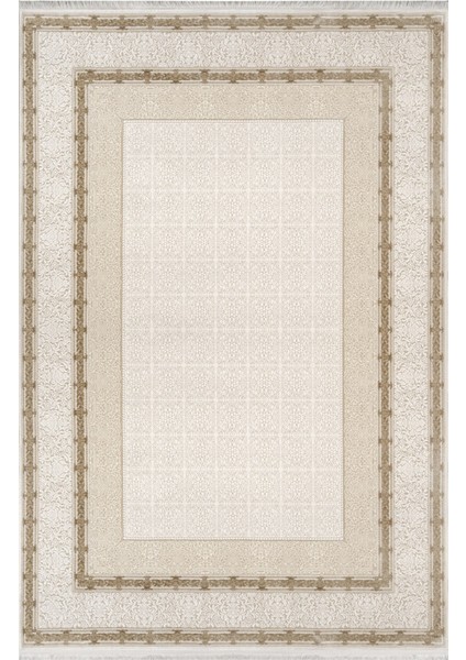 Jhansi Çerçeveli Bej Akrilik Dikdörtgen Modern Desenli Akrilik Hav Vermeyen Leke Tutmayan Kolay Temizlenen Yumuşak Makine Salon Yolluk Mutfak Halı