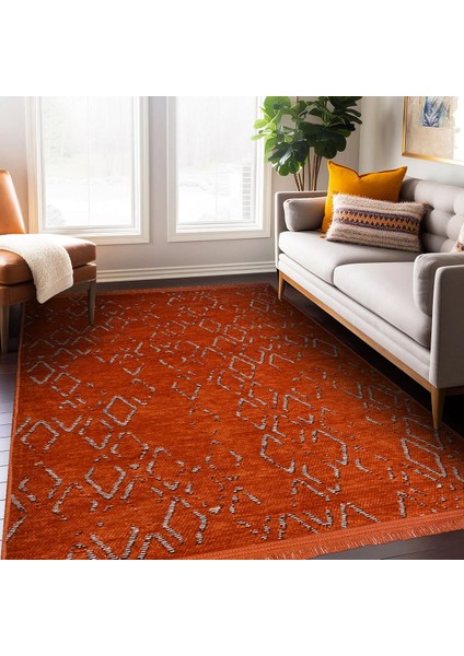 Keylan Kırmızı Geometrik Etnik Modern Desenli Pamuk Hav Vermeyen Leke Tutmayan Kolay Temizlenen Yumuşak Makine Salon Yolluk Mutfak Halı fiyatları