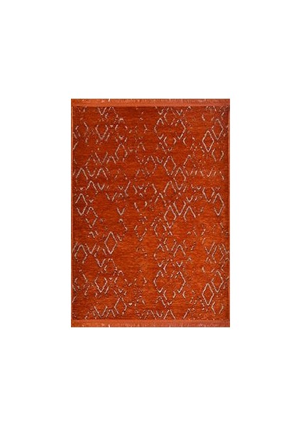 Keylan Kırmızı Geometrik Etnik Modern Desenli Pamuk Hav Vermeyen Leke Tutmayan Kolay Temizlenen Yumuşak Makine Salon Yolluk Mutfak Halı