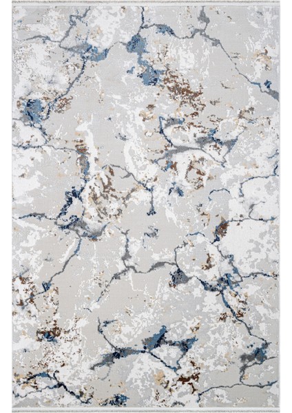 Abysmal Lacivert Mermer Etnik Modern Desenli Akrilik Hav Vermeyen Leke Tutmayan Kolay Temizlenen Yumuşak Makine Salon Yolluk Mutfak Halı