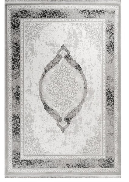 Mayar Çerçeveli Gri Akrilik Dikdörtgen Modern Desenli Akrilik Hav Vermeyen Leke Tutmayan Kolay Temizlenen Yumuşak Makine Salon Yolluk Mutfak Halı