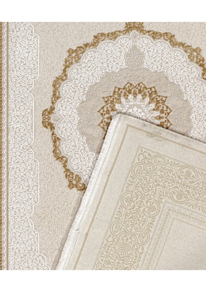 Tinsukia Çerçeveli Bej Akrilik Dikdörtgen Modern Desenli Akrilik Hav Vermeyen Leke Tutmayan Kolay Temizlenen Yumuşak Makine Salon Yolluk Mutfak Halı