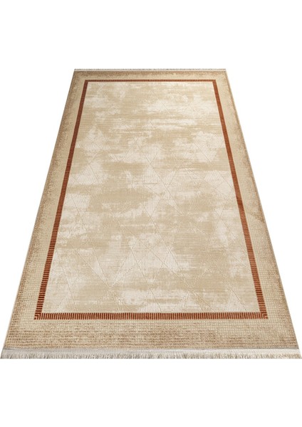 Ghazal Çerçeveli Bej Akrilik Dikdörtgen Modern Desenli Akrilik Hav Vermeyen Leke Tutmayan Kolay Temizlenen Yumuşak Makine Salon Yolluk Mutfak Halı fırsatları