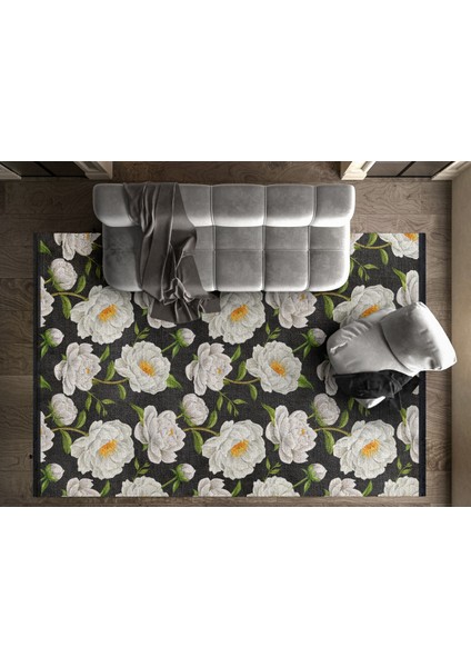 Çiçekli Beyaz Pamuk Dikdörtgen Modern Desenli Pamuk Makinada Yıkanabilir Hav Toz Vermez Leke Tutmayan Kaymaz Taban Dijital Makine Baskı Salon Yolluk Mutfak Halı fiyatları