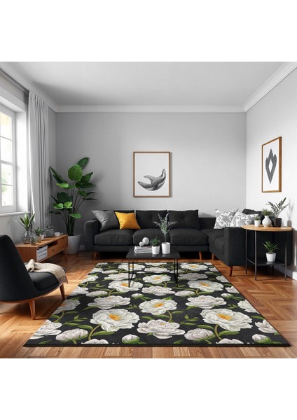 Çiçekli Beyaz Pamuk Dikdörtgen Modern Desenli Pamuk Makinada Yıkanabilir Hav Toz Vermez Leke Tutmayan Kaymaz Taban Dijital Makine Baskı Salon Yolluk Mutfak Halı modelleri