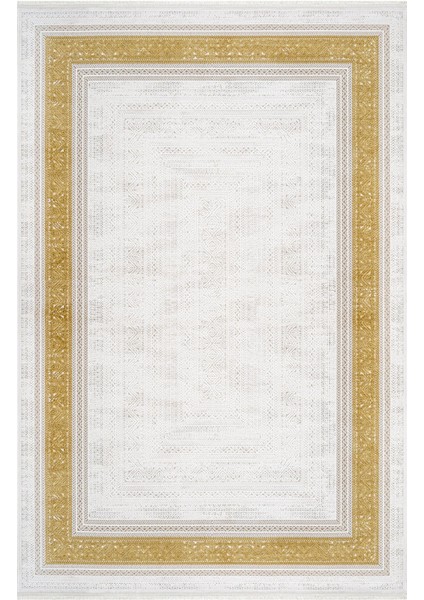 Josman Çerçeveli Gold Akrilik Dikdörtgen Modern Desenli Akrilik Hav Vermeyen Leke Tutmayan Kolay Temizlenen Yumuşak Makine Salon Yolluk Mutfak Halı