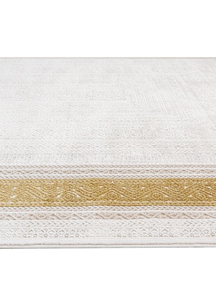 Josman Çerçeveli Gold Akrilik Dikdörtgen Modern Desenli Akrilik Hav Vermeyen Leke Tutmayan Kolay Temizlenen Yumuşak Makine Salon Yolluk Mutfak Halı fırsatları