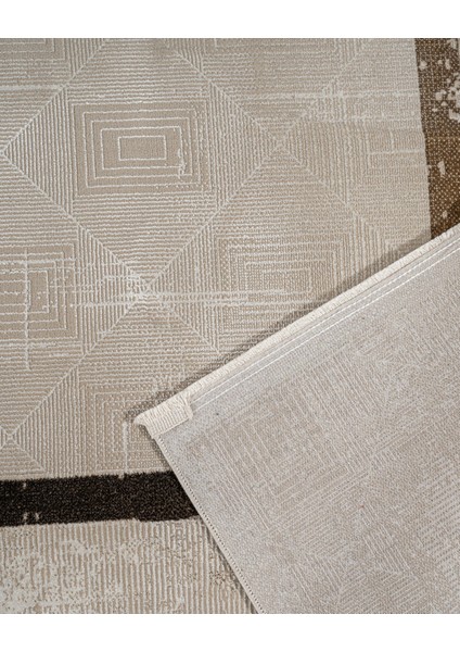 Frieda Çerçeveli Bej Mikrofiber Dikdörtgen Modern Desenli Akrilik Hav Vermeyen Leke Tutmayan Kolay Temizlenen Yumuşak Makine Salon Yolluk Mutfak Halı fırsatları